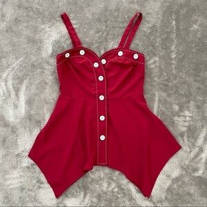 Dressfo Asymmetrical Button Sweetheart Red Dress Women's Size M Party Retro